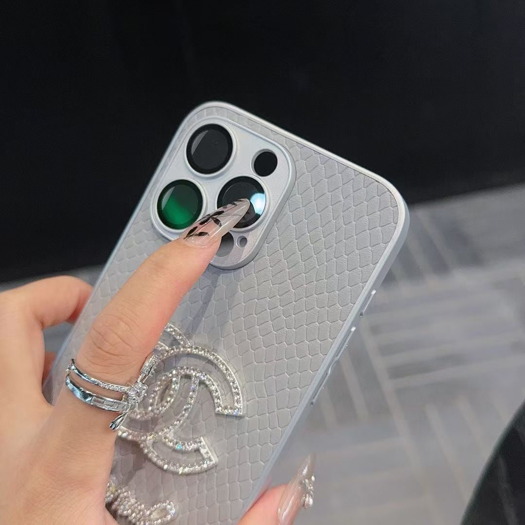 Luxury python pattern leather rhinestone case