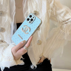 Ostrich pattern leather rhinestone case