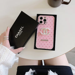 Ostrich pattern leather rhinestone case