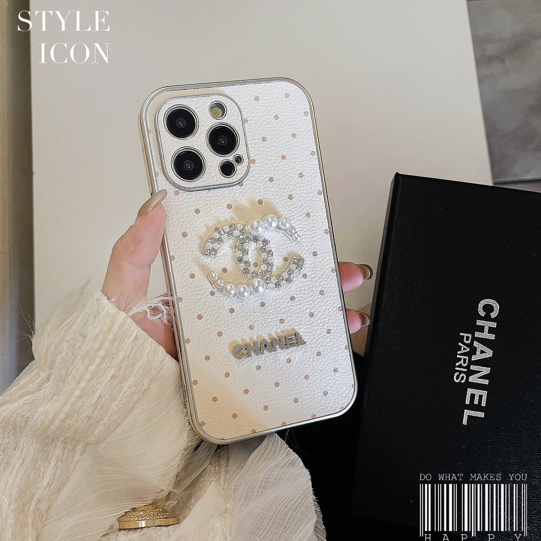 Ostrich pattern leather rhinestone case