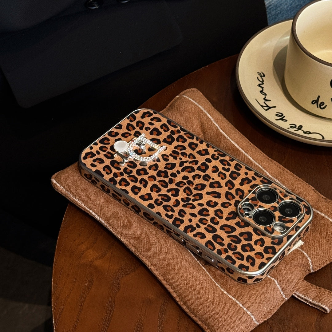 Leopard leather rhinestone case