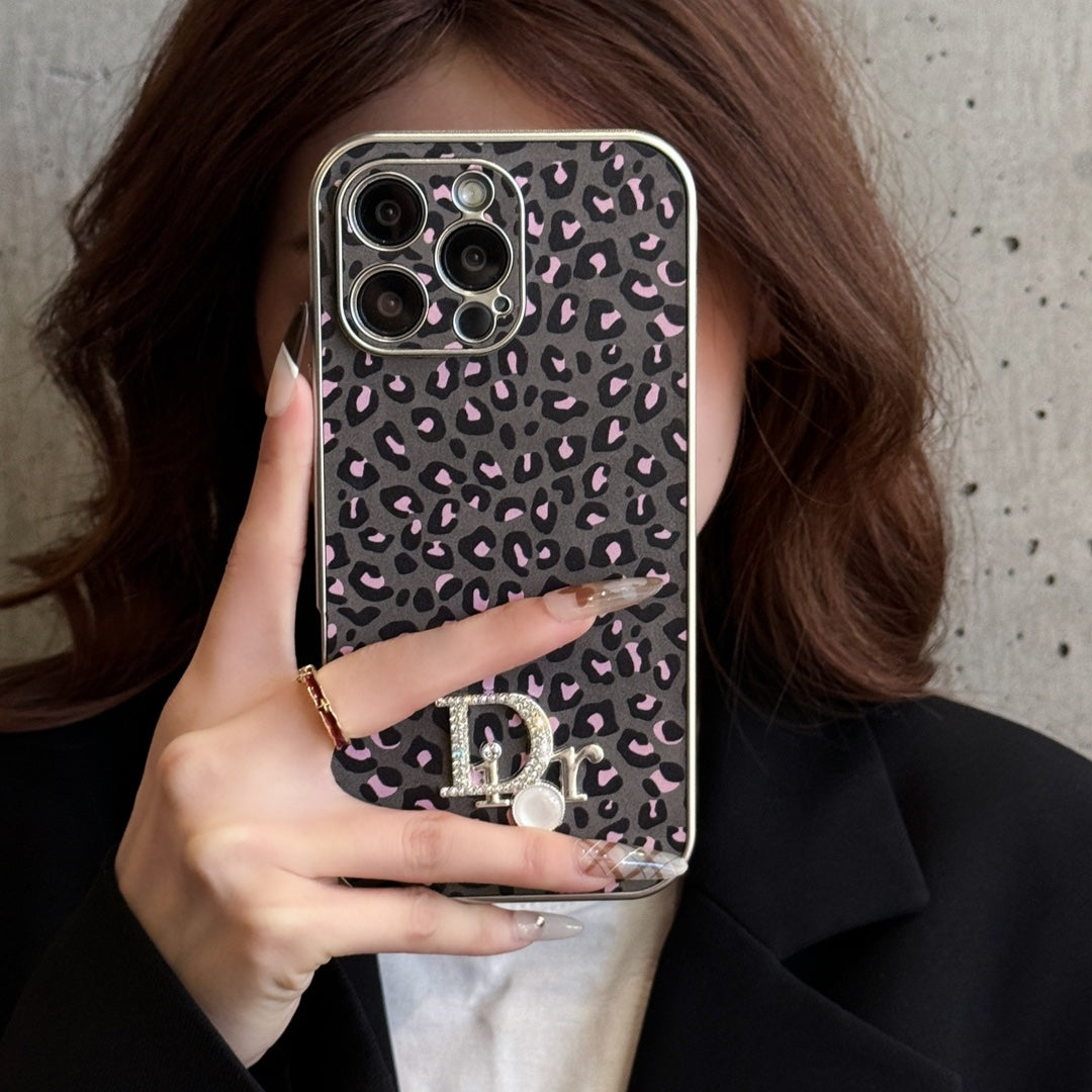 Leopard leather rhinestone case