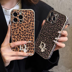 Leopard leather rhinestone case