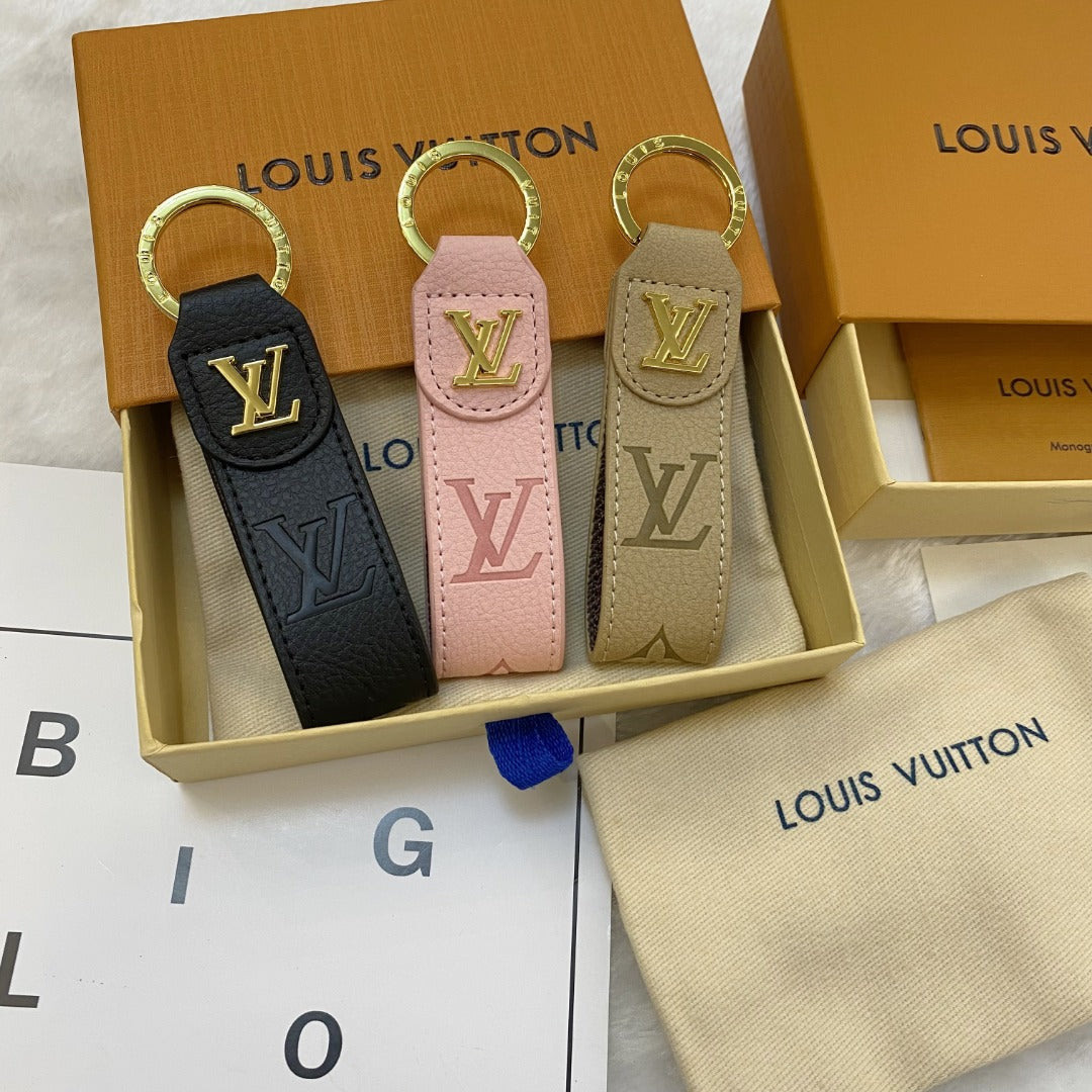 Luxury Litchi Leather Keychain