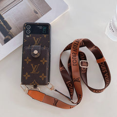 Card Holder Embossed Lanyard Case for Galaxy Z Flip