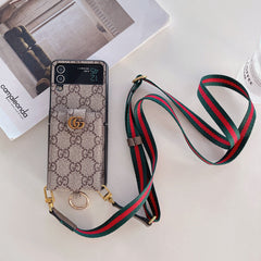 Leather Ring Card Holder Lanyard Case for Galaxy Z Flip