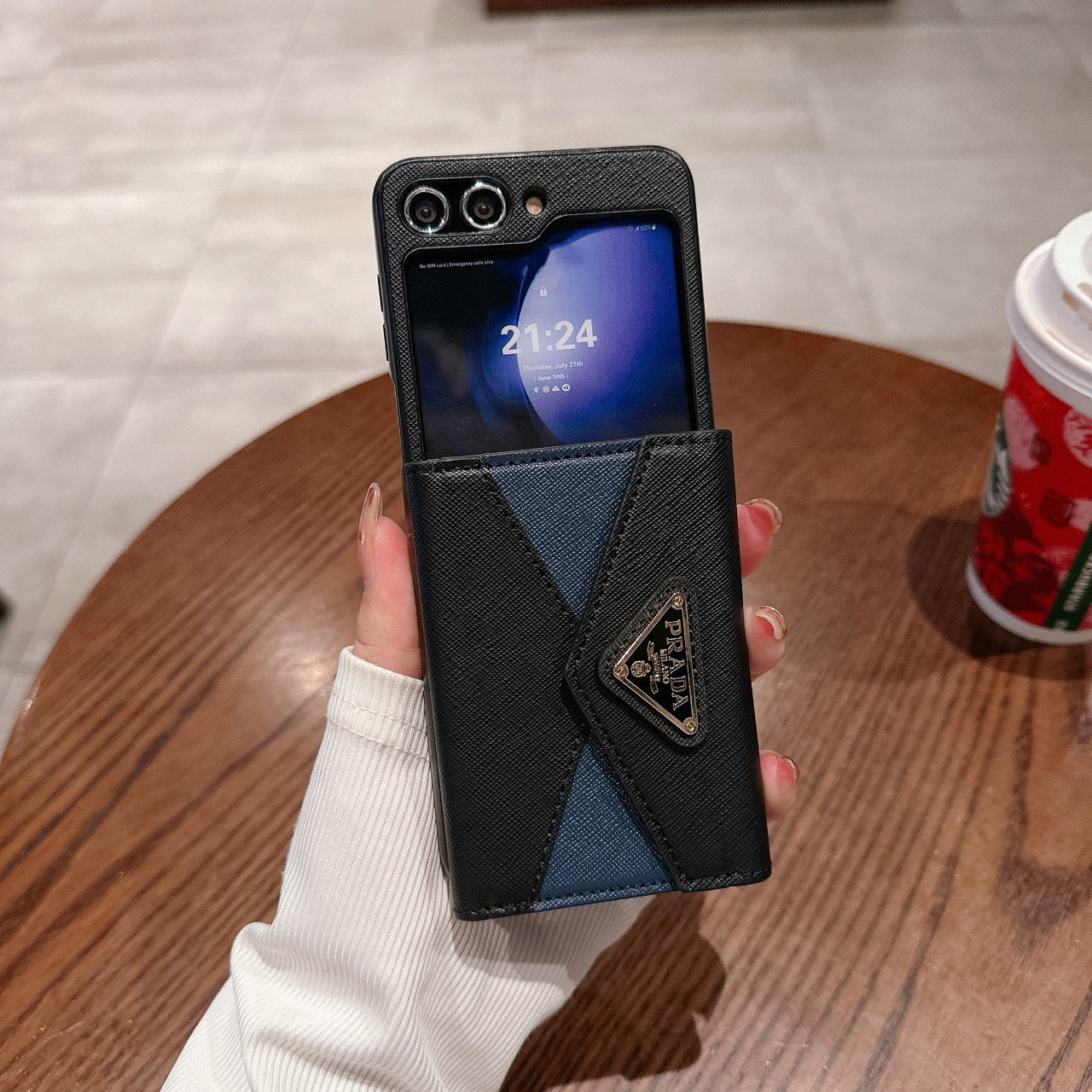 Triangle Logo Colorblock Card Holder Case for Galaxy Z Flip