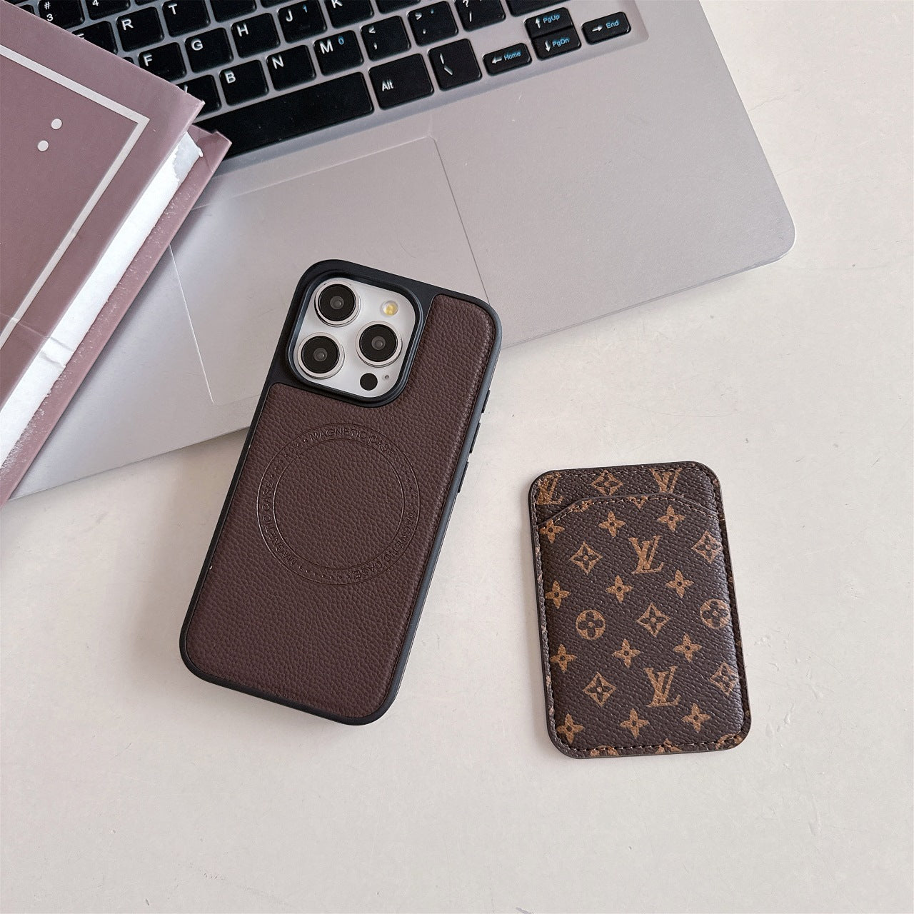 Leather magnetic card holder case