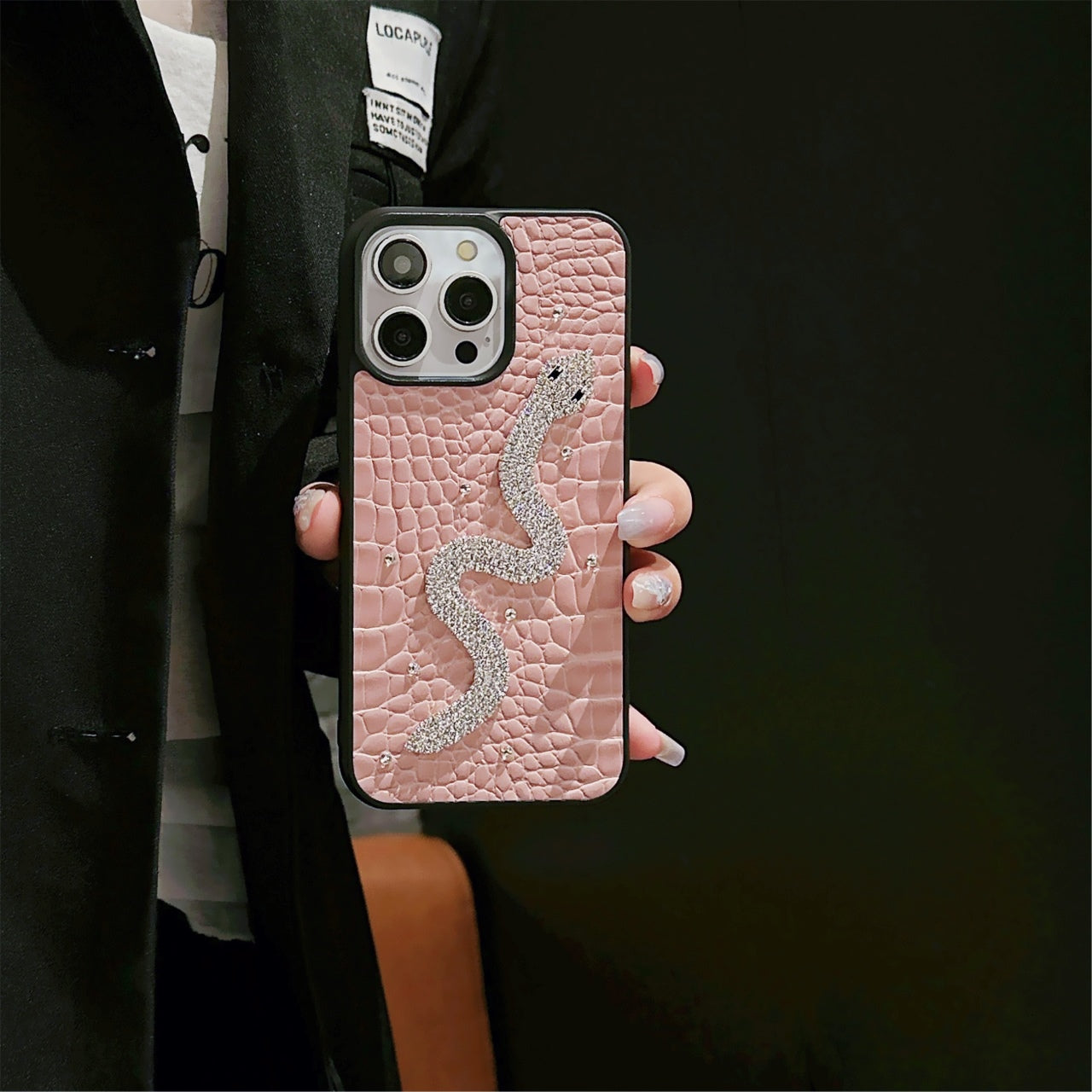 Luxury rhinestone snake-shaped case