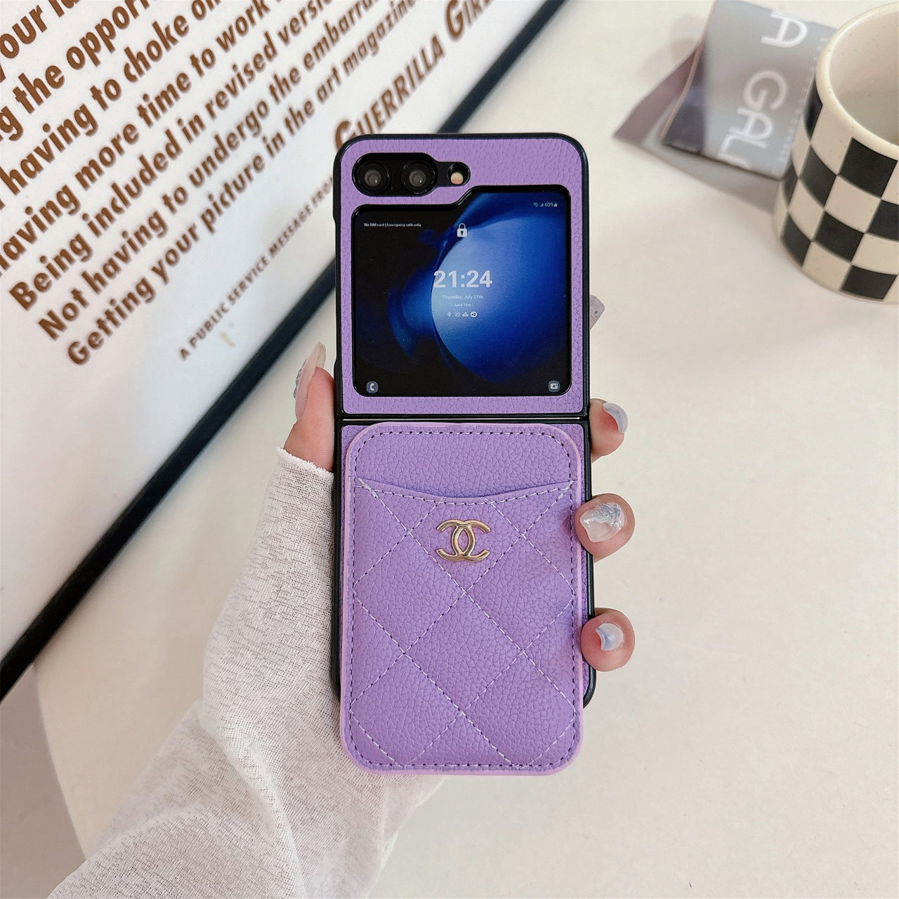 Diamond Embroidery Magnetic Card Holder Case for Galaxy Z Flip