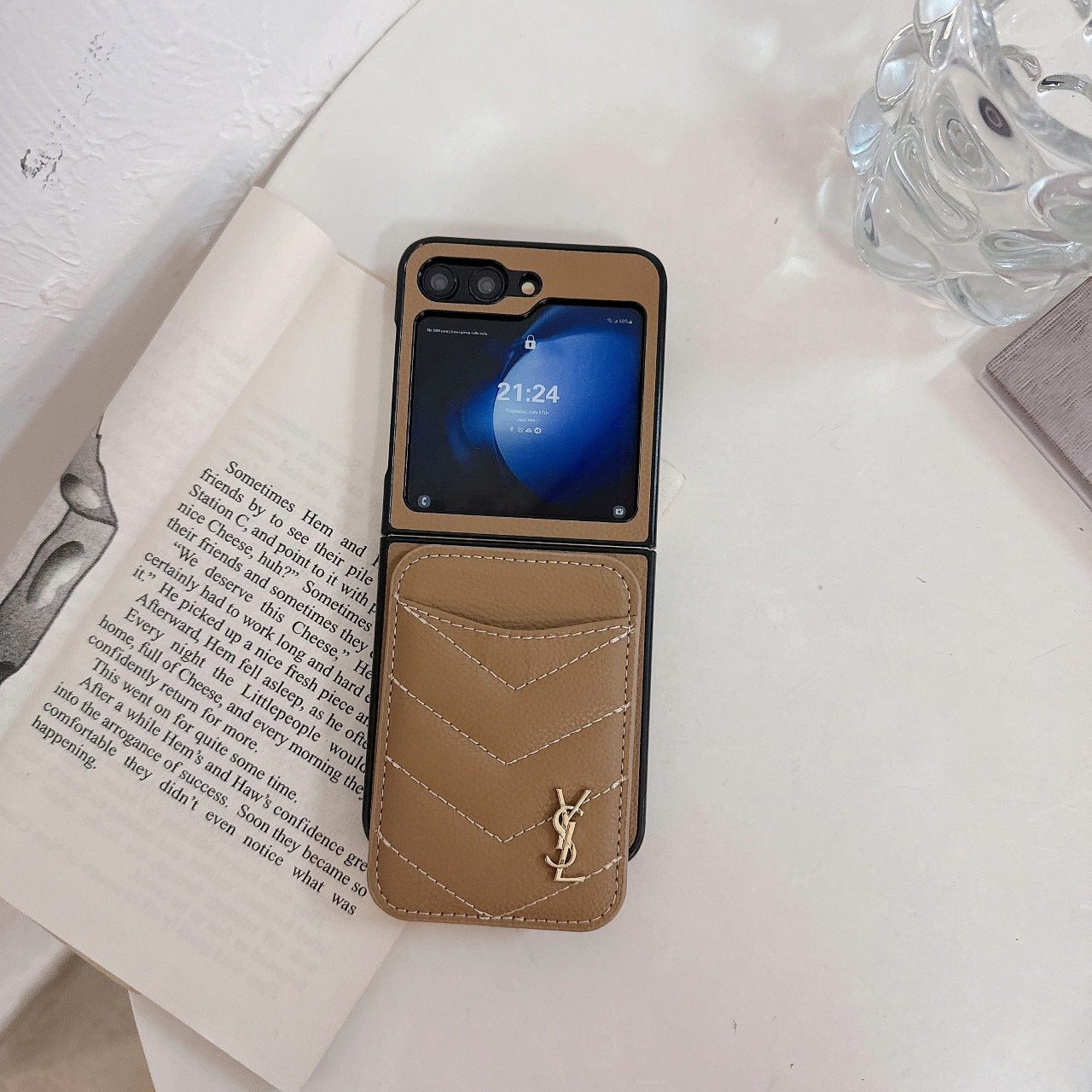 V-Shaped Leather Magnetic Card Holder Case for Galaxy Z Flip