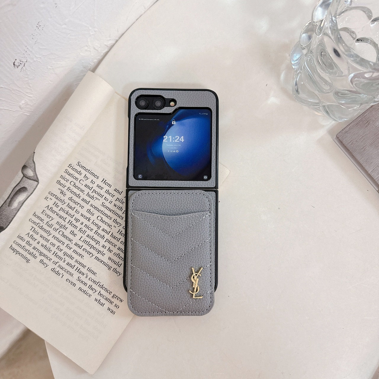 V-Shaped Leather Magnetic Card Holder Case for Galaxy Z Flip