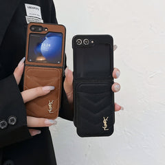 V-Shaped Leather Magnetic Card Holder Case for Galaxy Z Flip